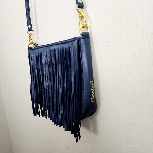 NEW ClaudiaG Willow Elegant Navy Fringe Leather Crossbody Bag - Picture 4 of 10